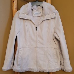 USED WOMENS HILARY RADLEY FAUX FUR LINED FAUX SUEDE COAT SIZE MEDIUM